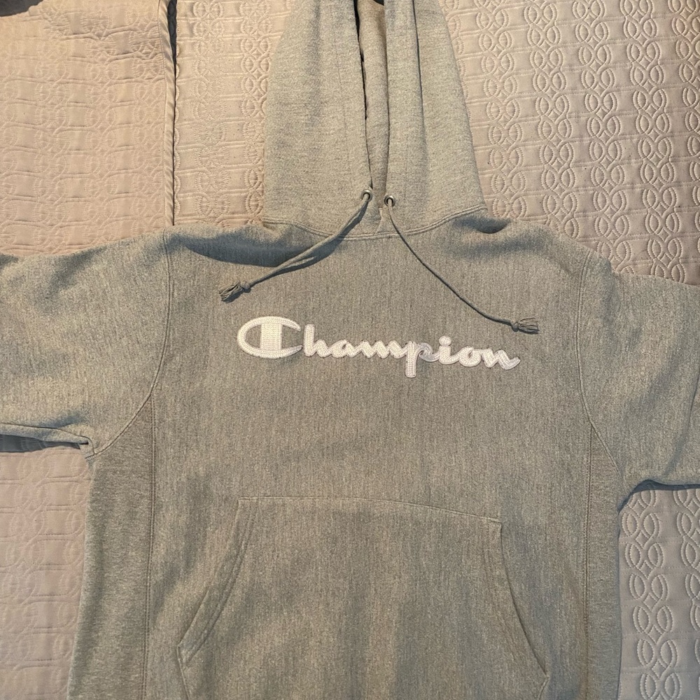 Mens size M heather gray pull over hooded sweatshirt